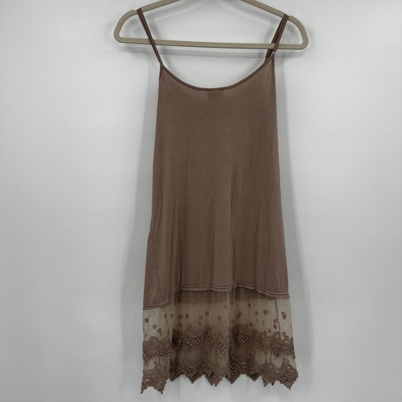 Three Bird Nest Taupe Lace Hem Cami Mini Slip Dress Small Boho Fairycore Shabby - Picture 4 of 7